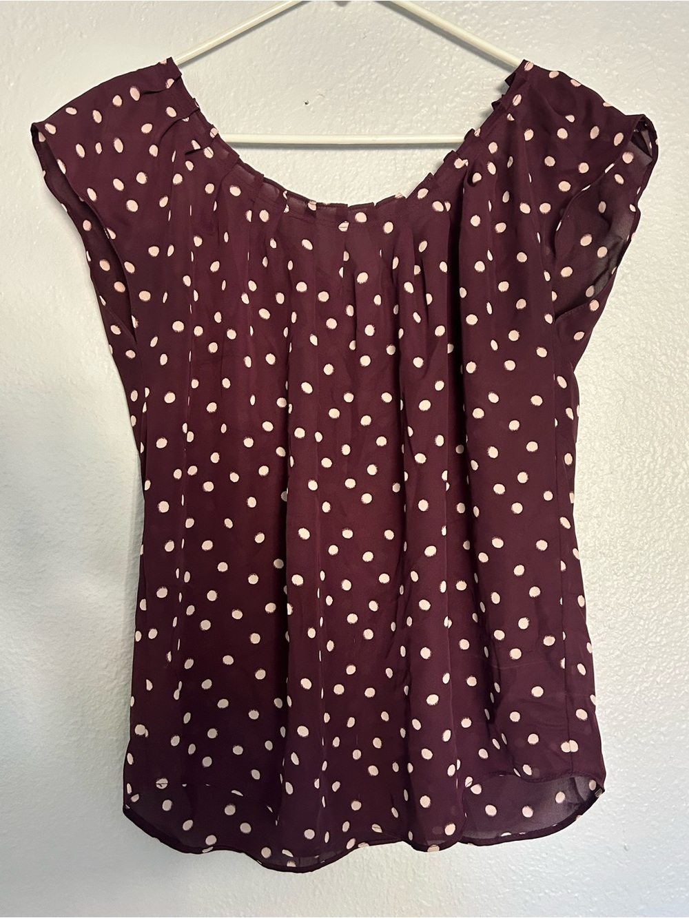 LC Lauren Conrad Burgundy Polka Dot Cap Sleeve Blouse